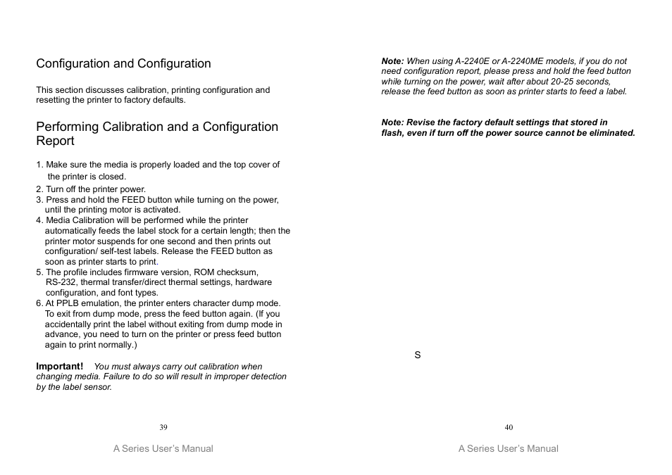 Performing calibration and a configuration report, Configuration and configuration | Argox A Series User Manual | Page 20 / 47