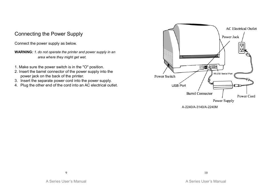 Connecting the power supply | Argox A Series User Manual | Page 5 / 47