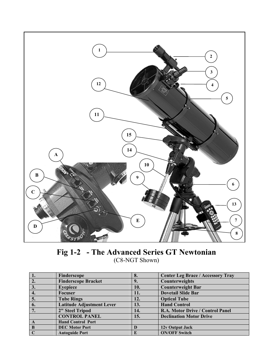 Fig 1-2 - the advanced series gt newtonian, C8-ngt shown) | Celestron Advanced Series C8-N User Manual | Page 6 / 71