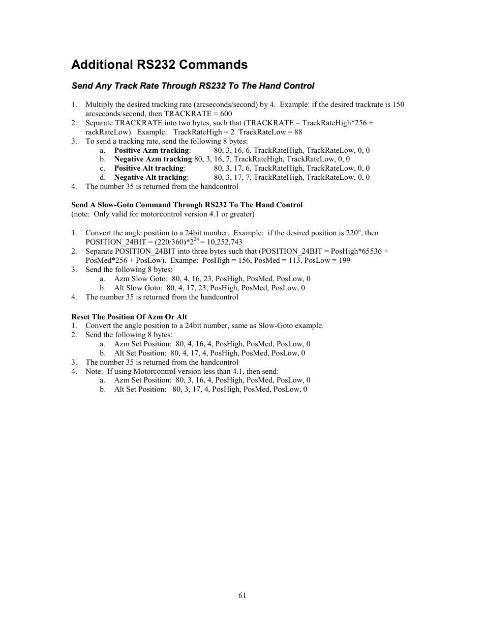 Additional rs232 commands | Celestron Advanced Series C8-N User Manual | Page 61 / 71