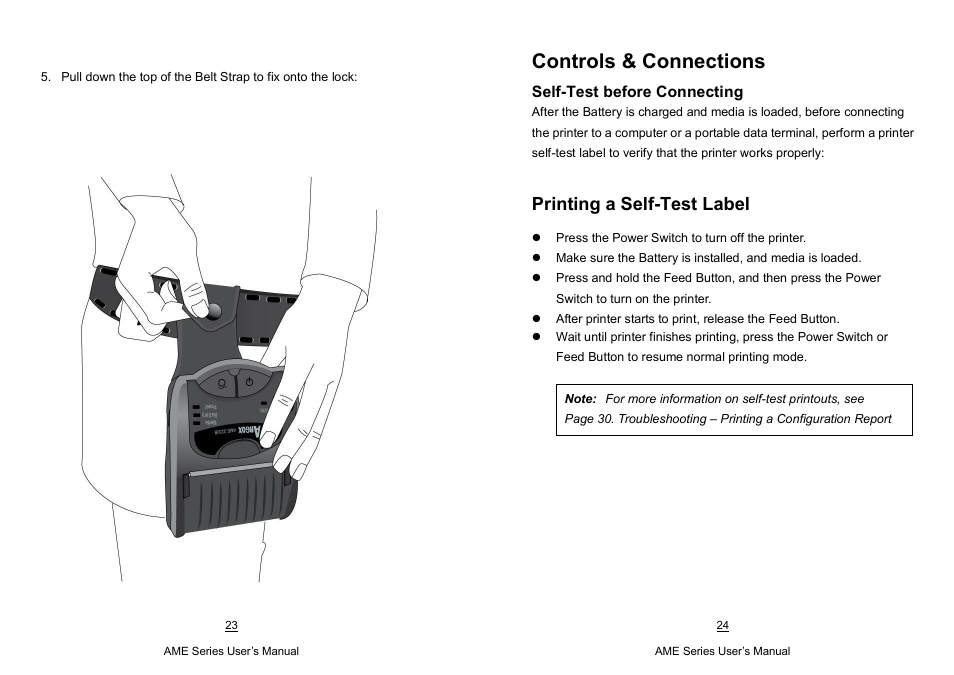 Controls & connections, Printing a self-test label | Argox AME-3230 Series User Manual | Page 12 / 23