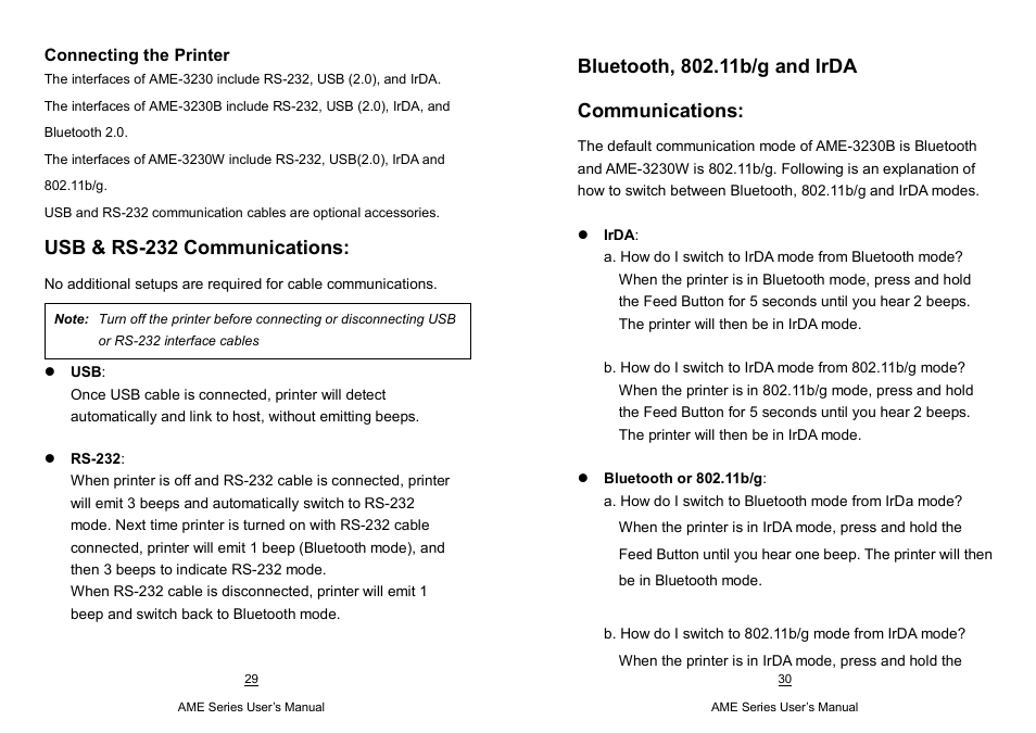 Usb & rs-232 communications | Argox AME-3230 Series User Manual | Page 15 / 23