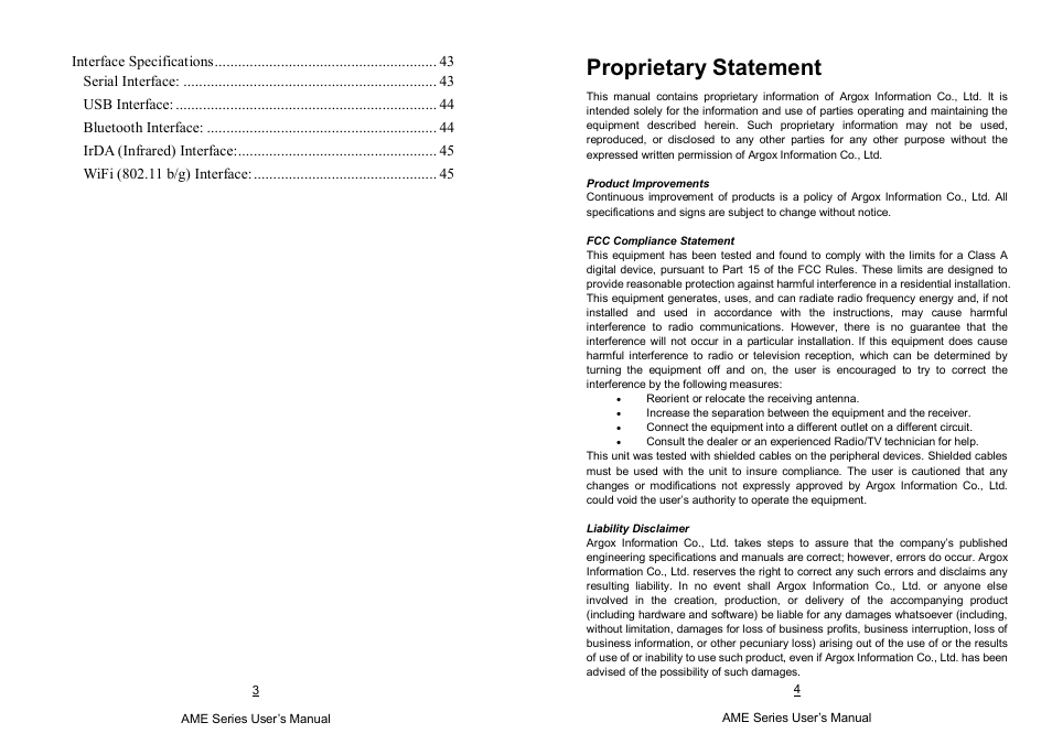 Proprietary statement | Argox AME-3230 Series User Manual | Page 2 / 23