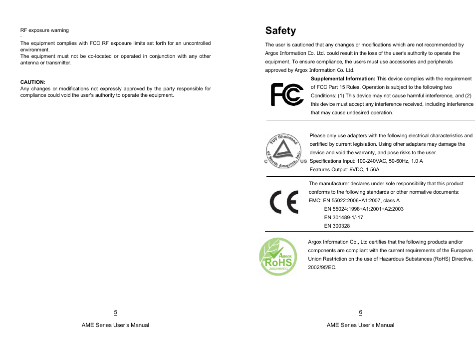 Safety | Argox AME-3230 Series User Manual | Page 3 / 23