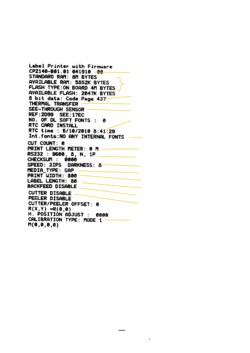 Sample of printer configuration label | Argox CP Series User Manual | Page 33 / 84