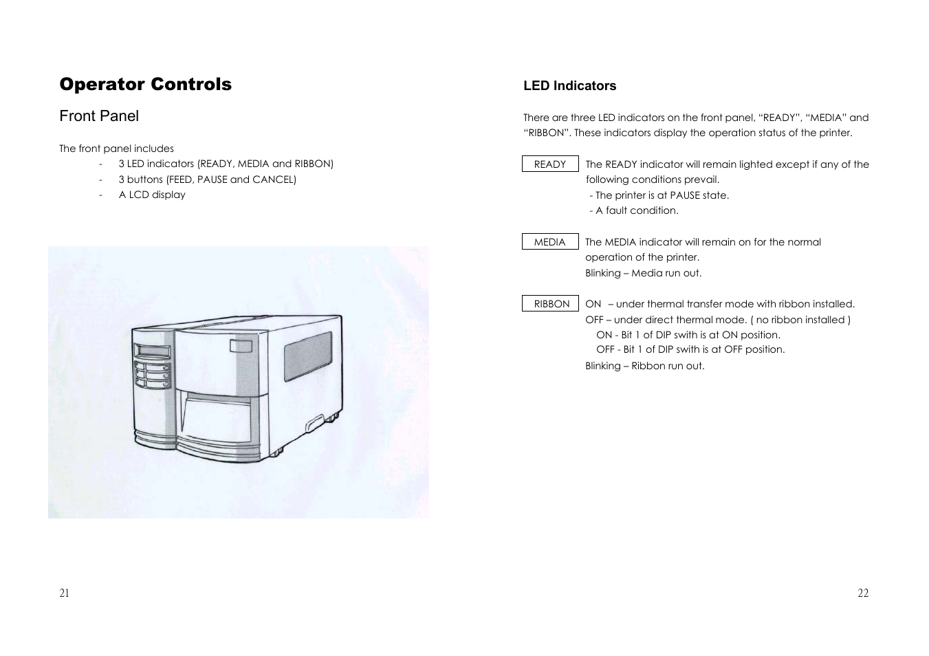 Operator controls, Front panel | Argox G-6000 User Manual | Page 11 / 36