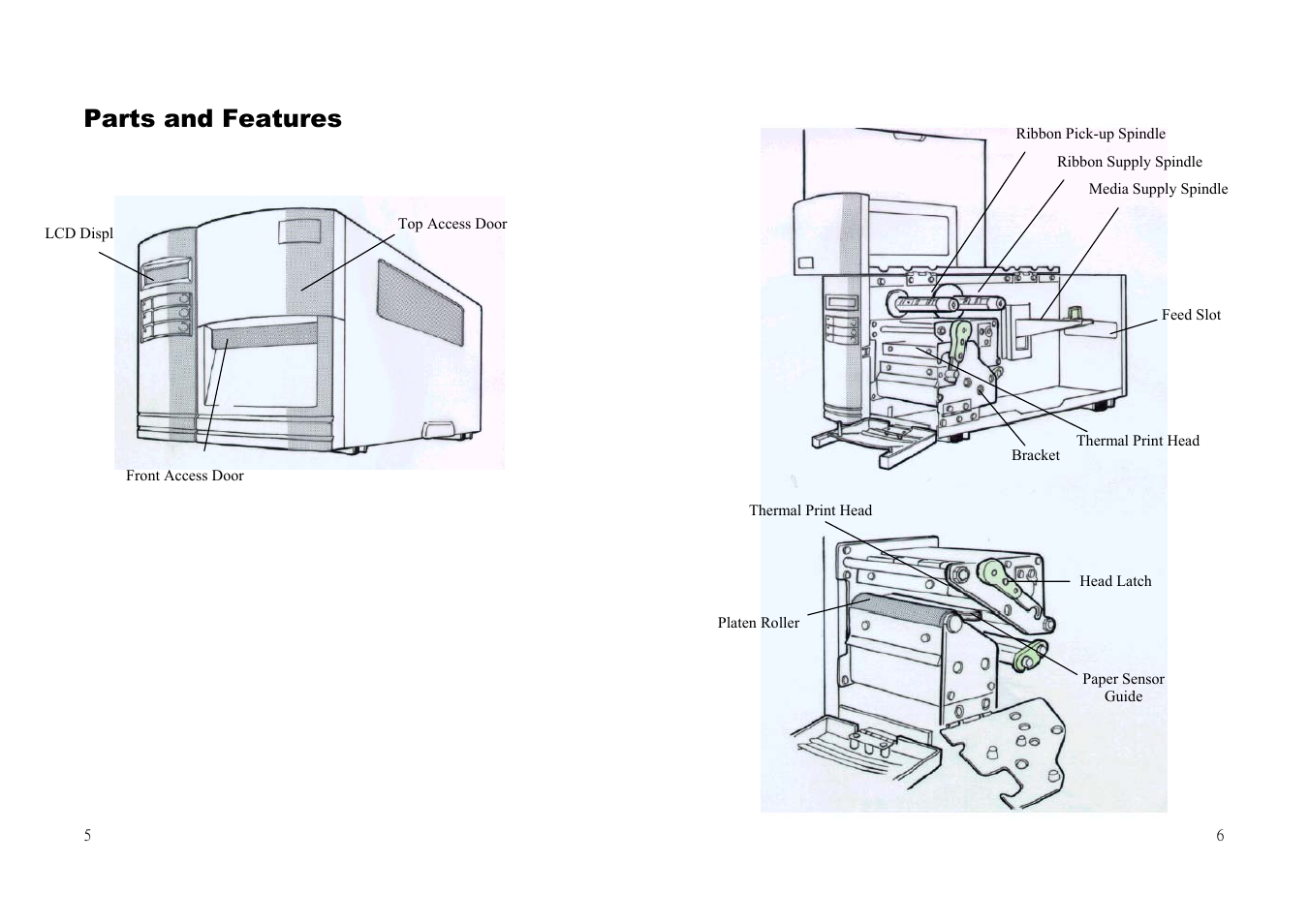 Parts and features | Argox G-6000 User Manual | Page 3 / 36