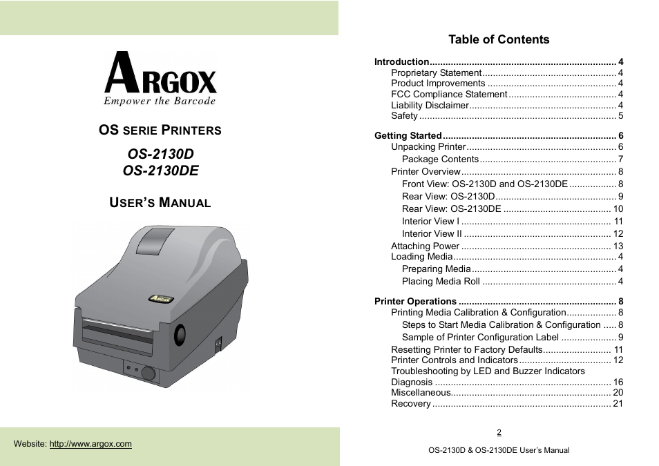 Argox OS-2130D User Manual | 37 pages