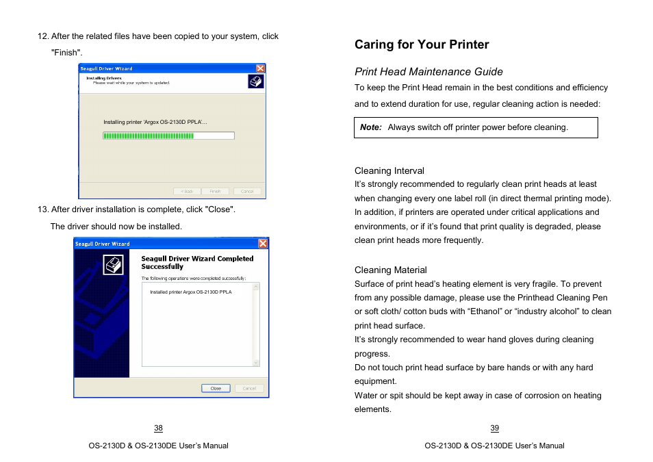 Caring for your printer | Argox OS-2130D User Manual | Page 26 / 37