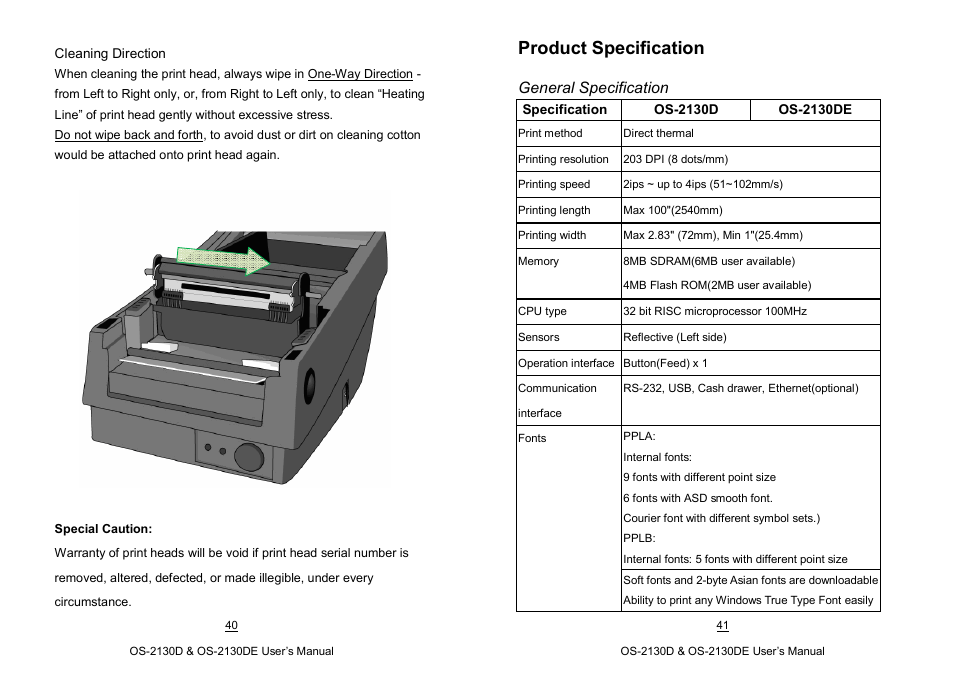 Product specification | Argox OS-2130D User Manual | Page 27 / 37