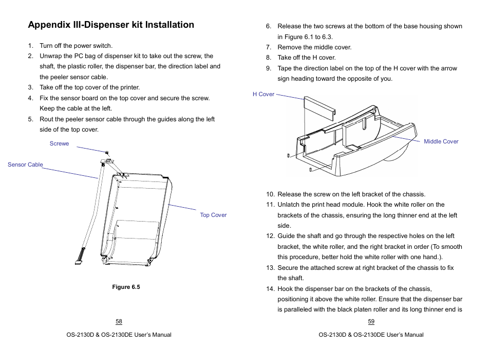 Appendix iii-dispenser kit installation | Argox OS-2130D User Manual | Page 36 / 37