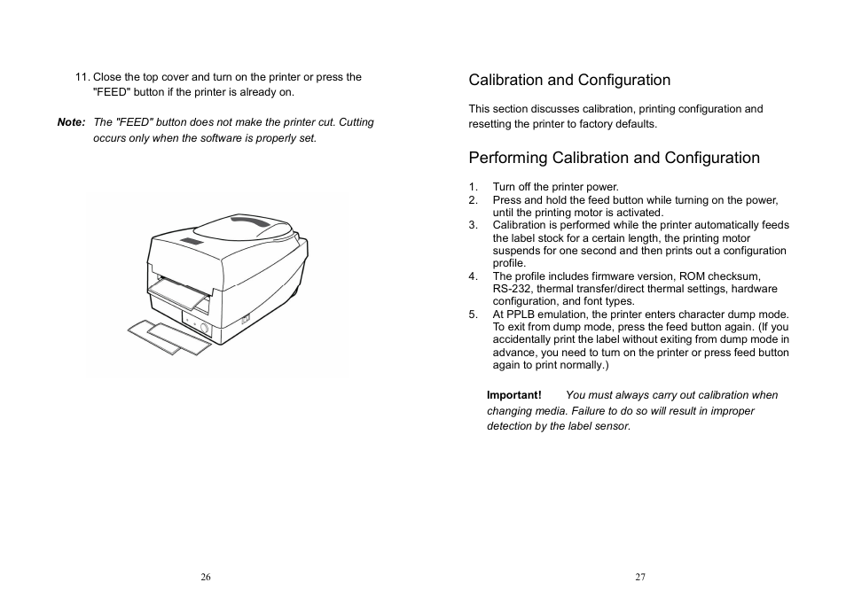 Performing calibration and configuration, Calibration and configuration | Argox OS Series User Manual | Page 14 / 43