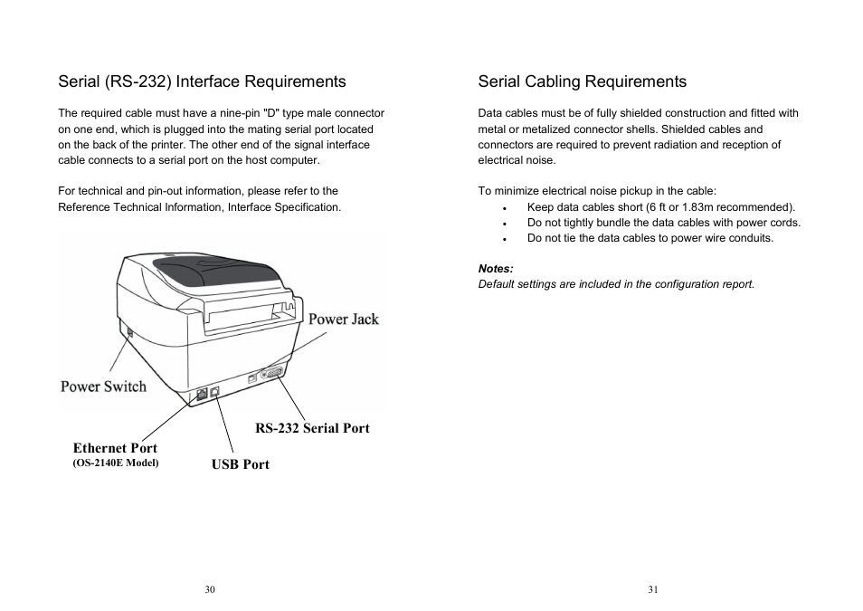 Serial (rs-232) interface requirements, Serial cabling requirements | Argox OS Series User Manual | Page 16 / 43