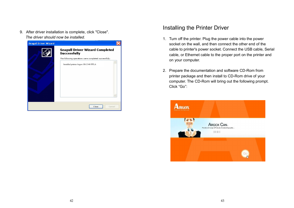 Installing the printer driver | Argox OS Series User Manual | Page 22 / 43