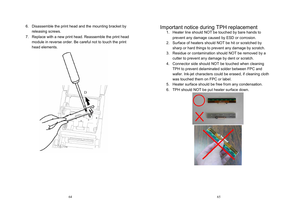 Important notice during tph replacement | Argox OS Series User Manual | Page 33 / 43