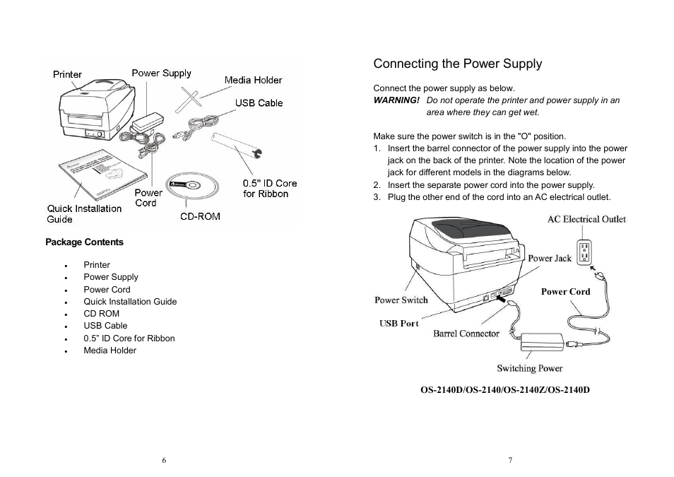 Connecting the power supply | Argox OS Series User Manual | Page 4 / 43