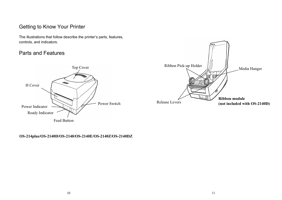 Parts and features, Getting to know your printer | Argox OS Series User Manual | Page 6 / 43