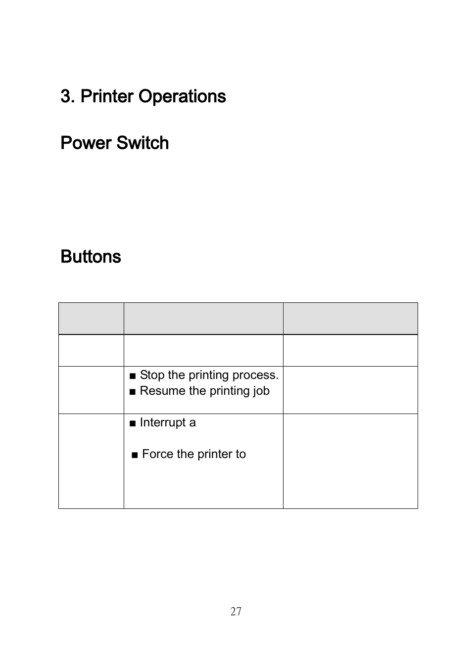 Printer operations, Power switch, Buttons | Argox R Series User Manual | Page 27 / 72