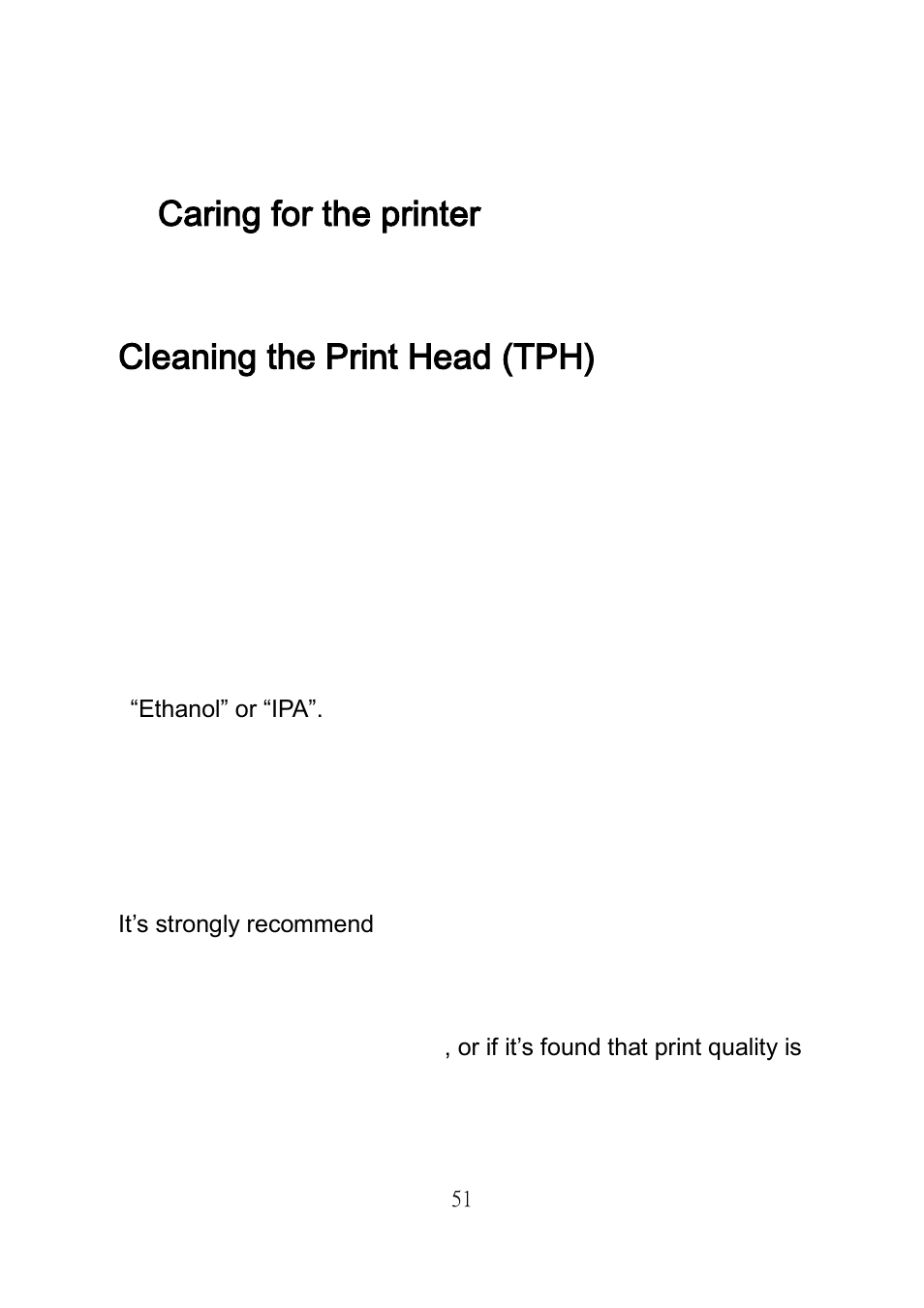 Caring for the printer, Cleaning the print head (tph) | Argox R Series User Manual | Page 51 / 72