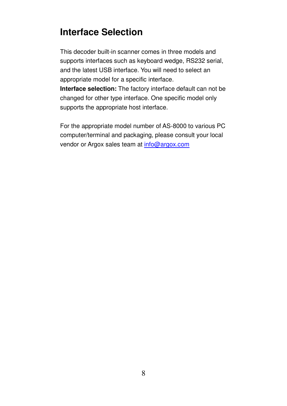 Interface selection | Argox AS-8000 User Manual | Page 13 / 99