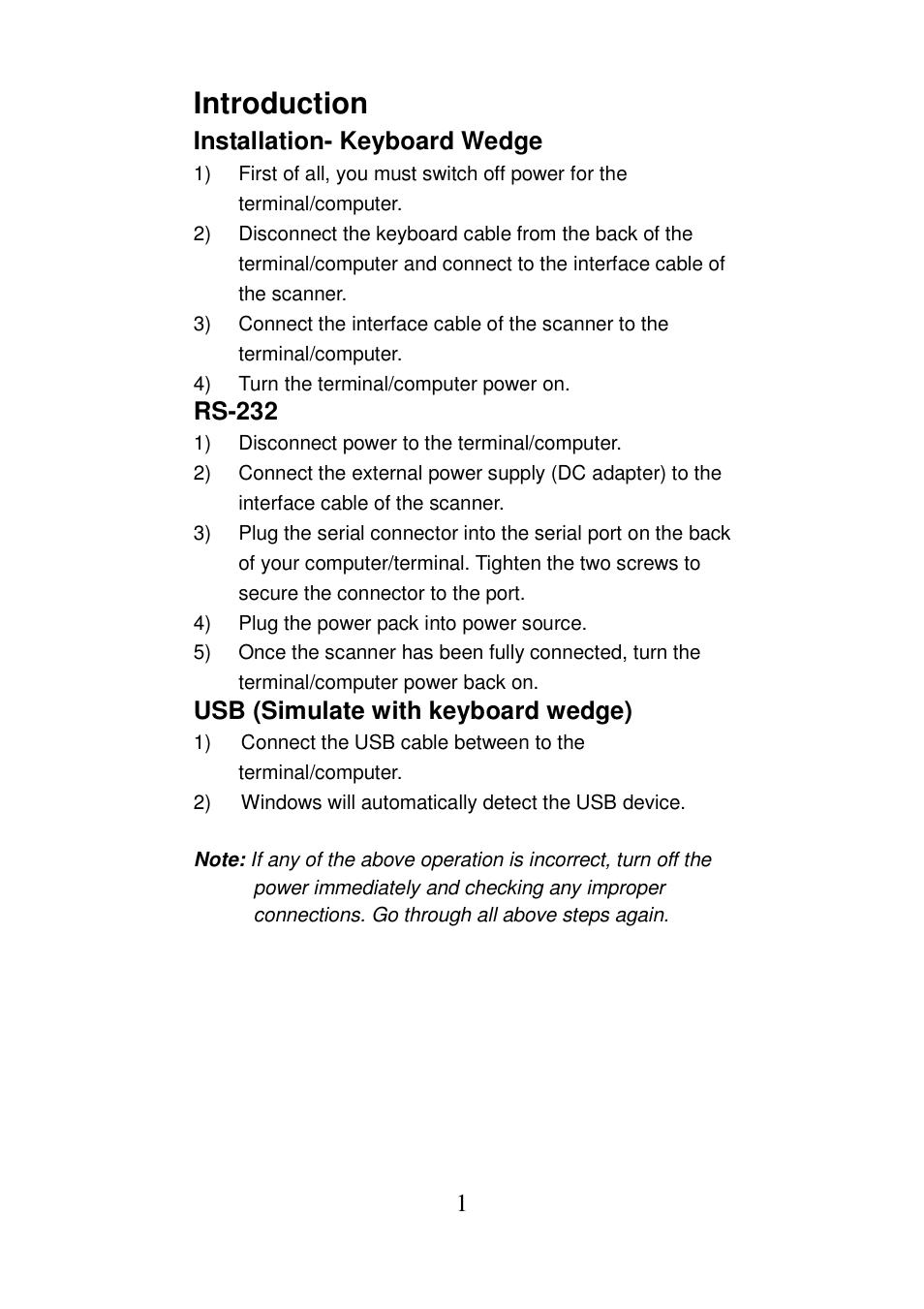 Introduction, Installation- keyboard wedge, Rs-232 | Usb (simulate with keyboard wedge) | Argox AS-8000 User Manual | Page 6 / 99