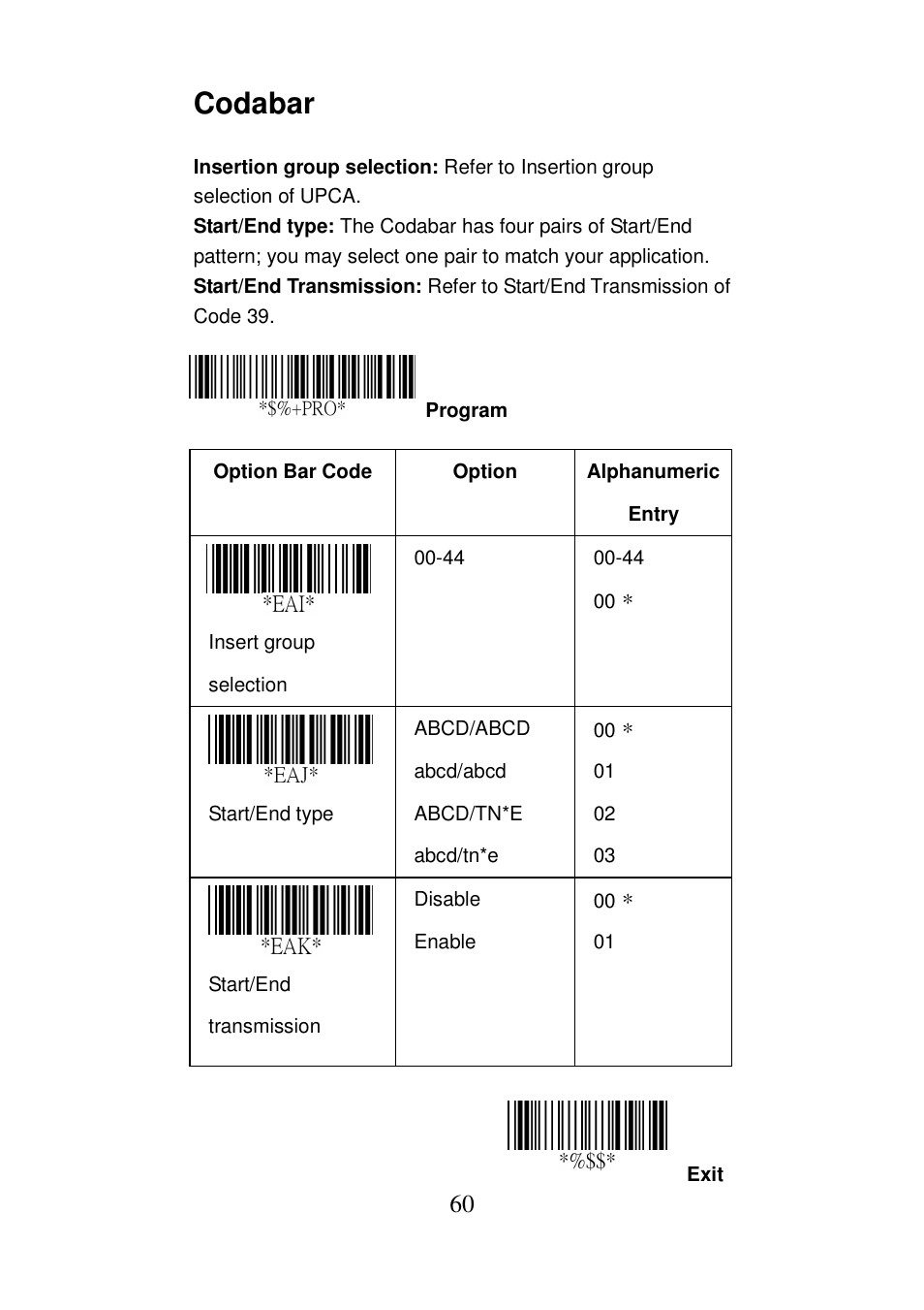 Codabar | Argox AS-8000 User Manual | Page 65 / 99