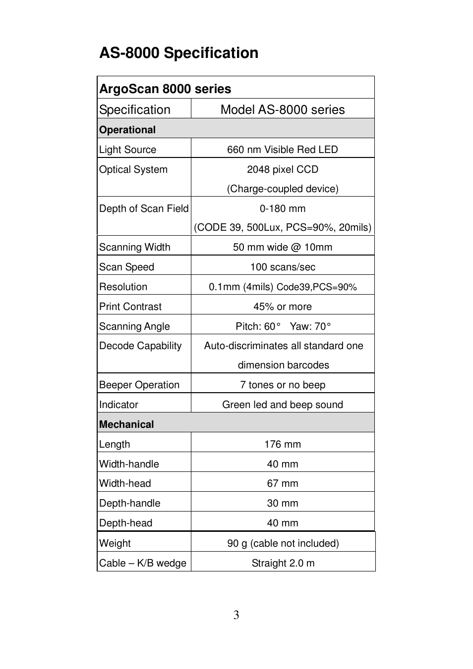 As-8000 specification | Argox AS-8000 User Manual | Page 8 / 99