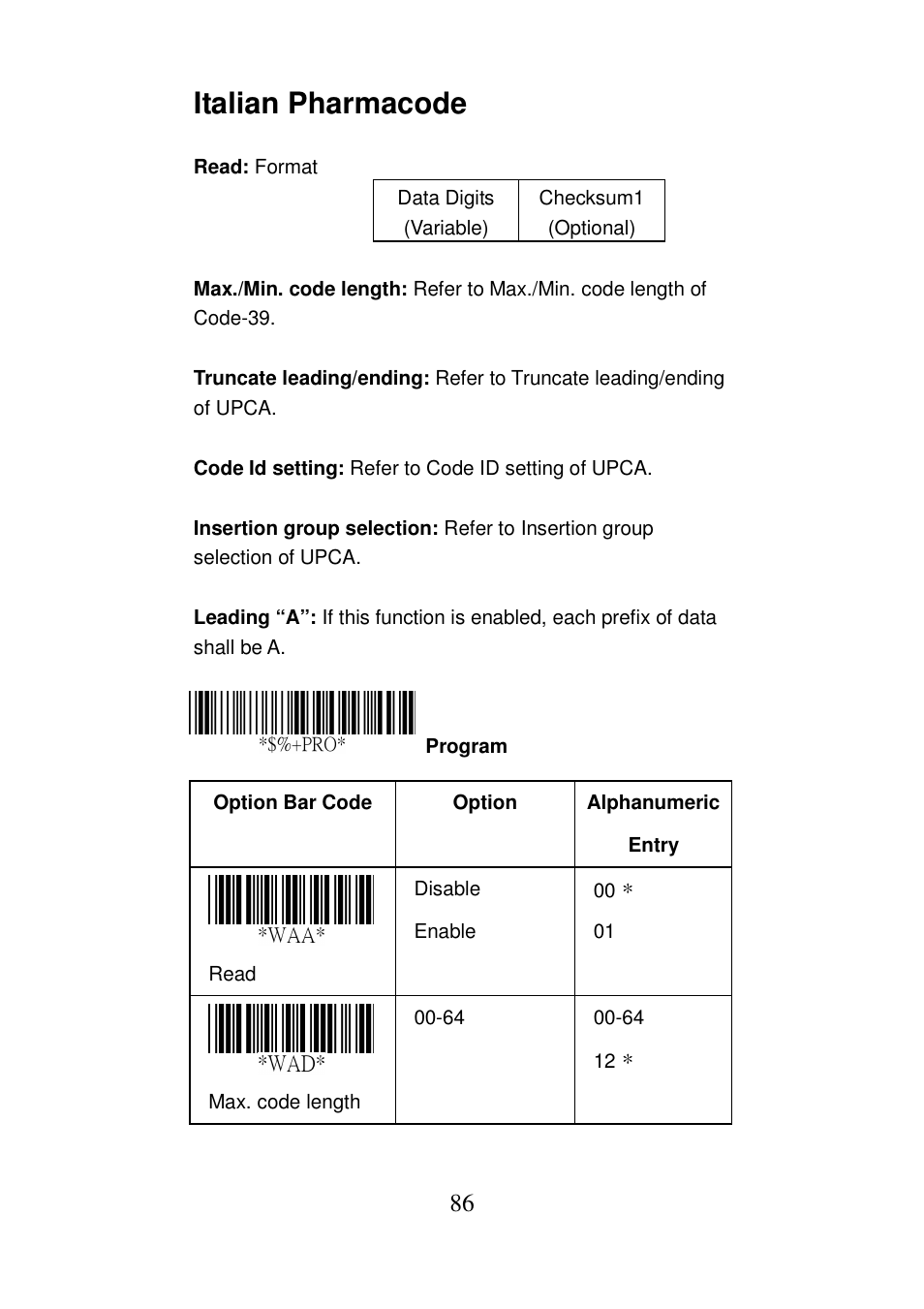 Italian pharmacode | Argox AS-8000 User Manual | Page 91 / 99