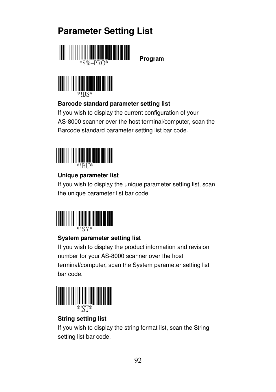 Parameter setting list | Argox AS-8000 User Manual | Page 97 / 99