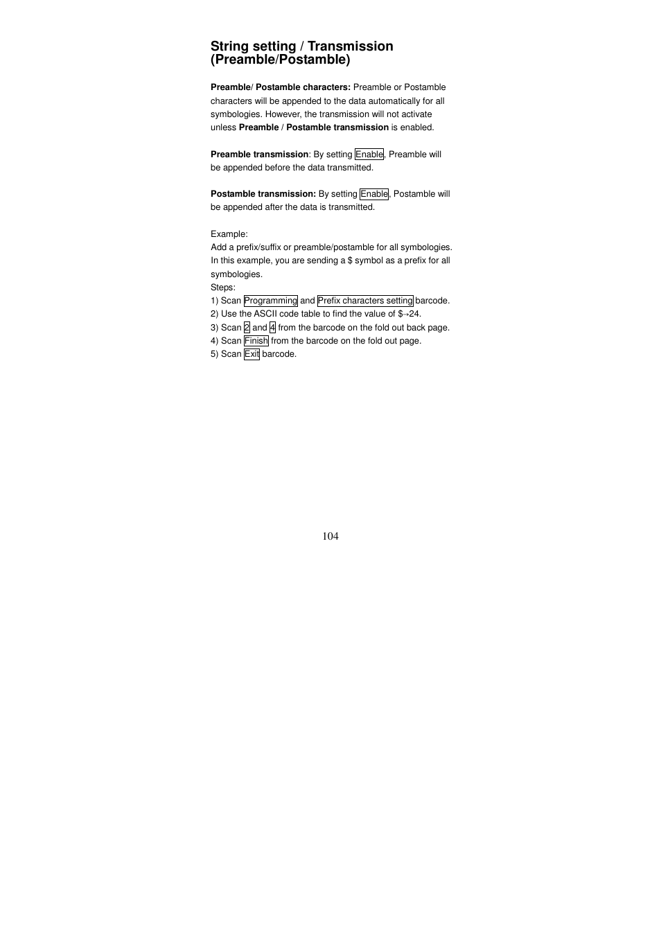 String setting / transmission (preamble/postamble) | Argox AS Series User Manual | Page 109 / 123