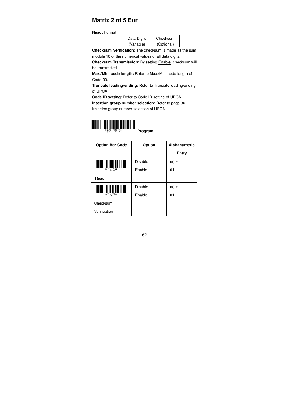 Matrix 2 of 5 eur | Argox AS Series User Manual | Page 67 / 123