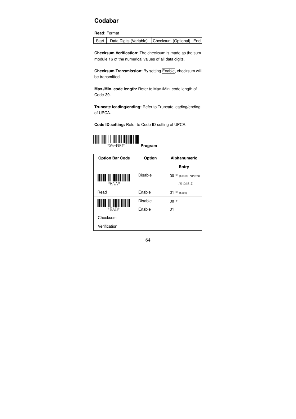 Codabar | Argox AS Series User Manual | Page 69 / 123