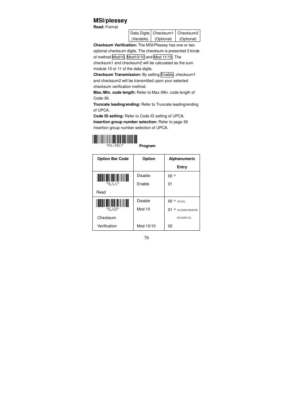 Msi/plessey | Argox AS Series User Manual | Page 81 / 123