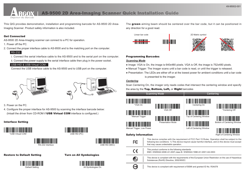 Argox AS-9500 Quick Installation Guide User Manual | 1 page