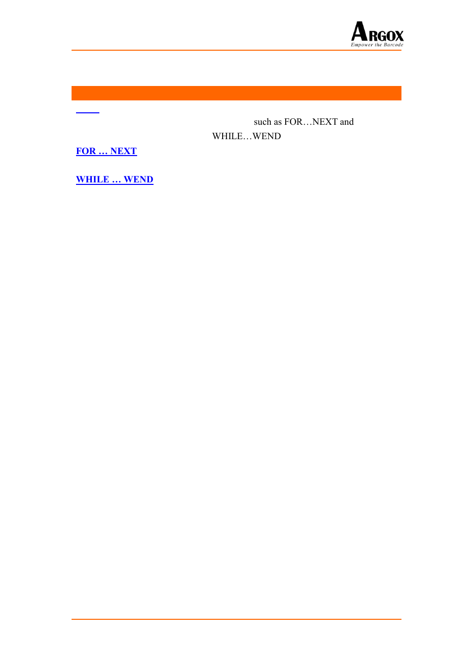 Commands for looping structures, Exit, For … next | Argox PA-20 Basic Programming Manual User Manual | Page 107 / 143