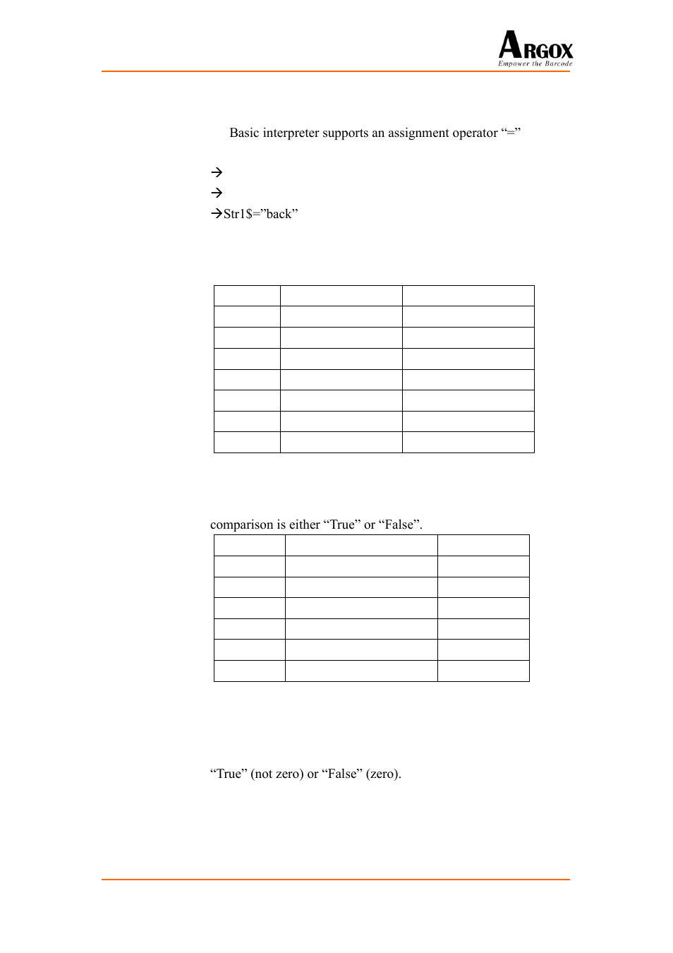 Assignment operator, Arithmetic operator, Relational operator | Logical operator | Argox PA-20 Basic Programming Manual User Manual | Page 11 / 143