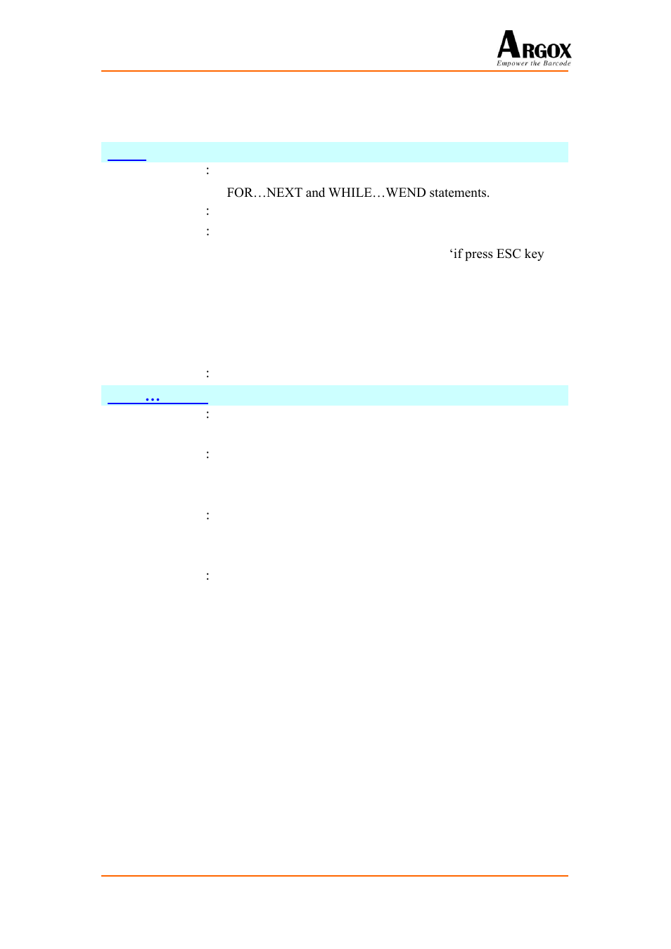 Commands for looping structures, 3 commands for looping structures | Argox PA-20 Basic Programming Manual User Manual | Page 22 / 143