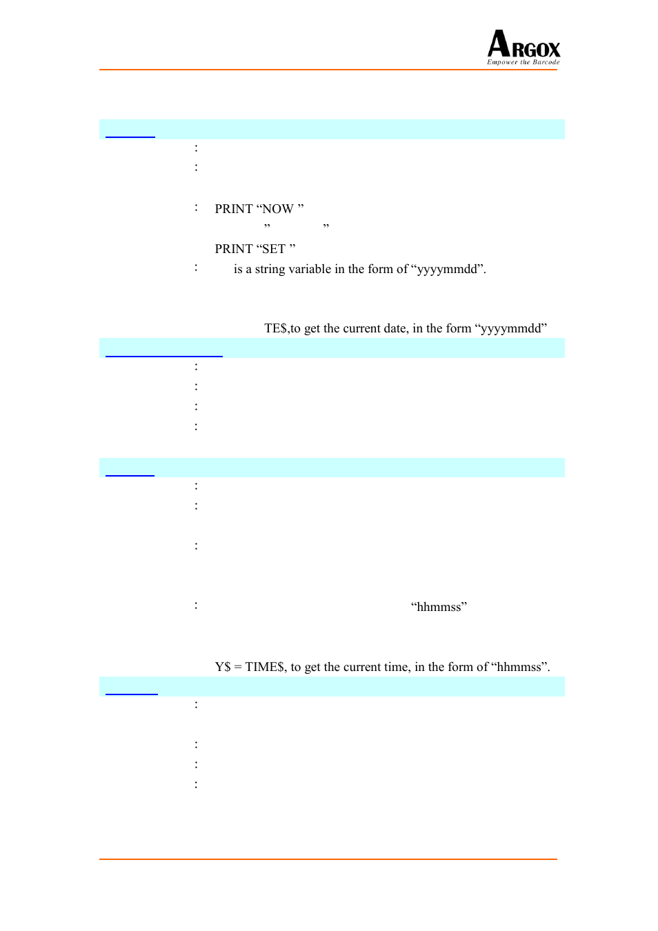 Calendar and timer commands, 9 calendar and timer commands | Argox PA-20 Basic Programming Manual User Manual | Page 53 / 143