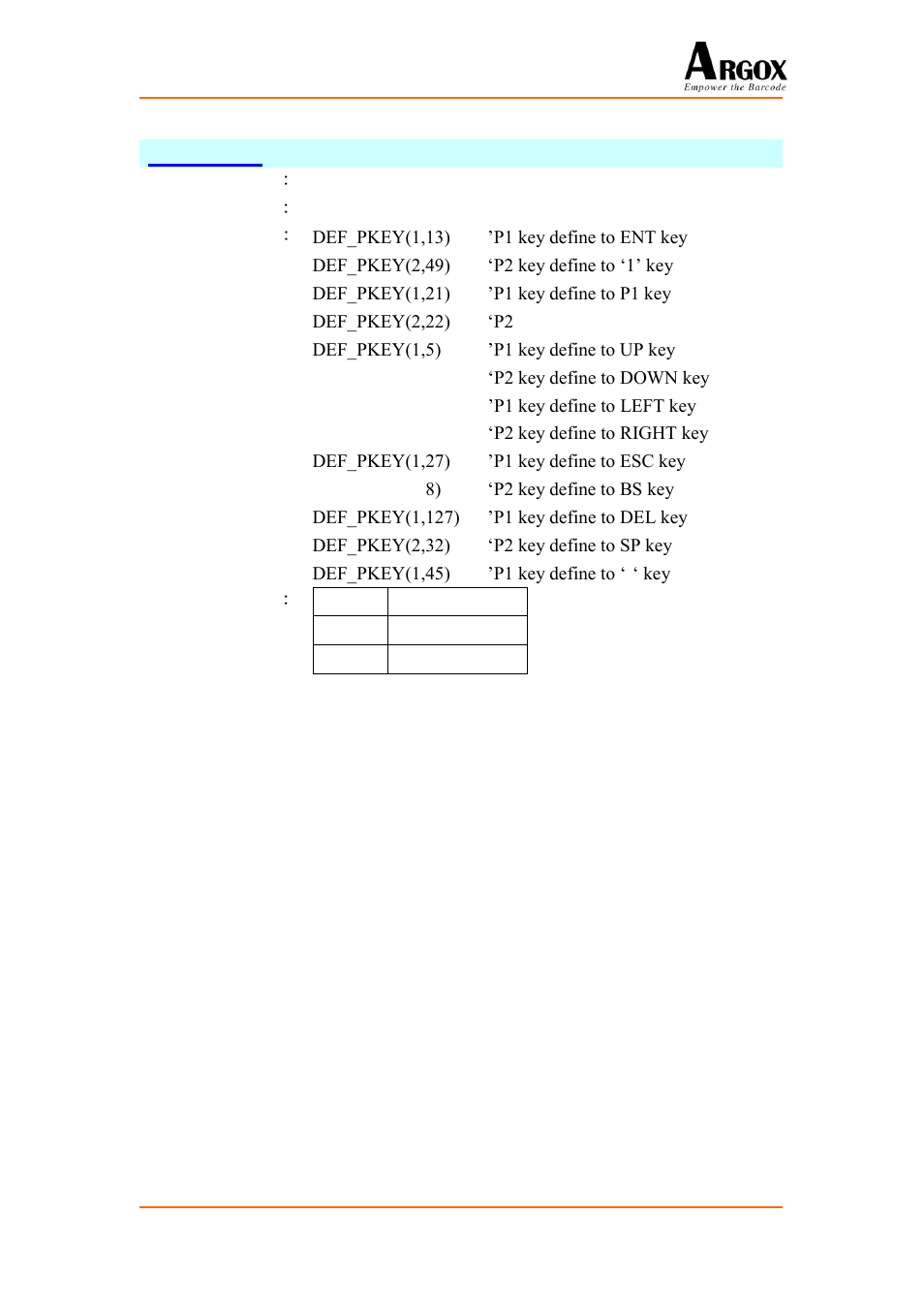 Def_pkey | Argox PA-20 Basic Programming Manual User Manual | Page 62 / 143