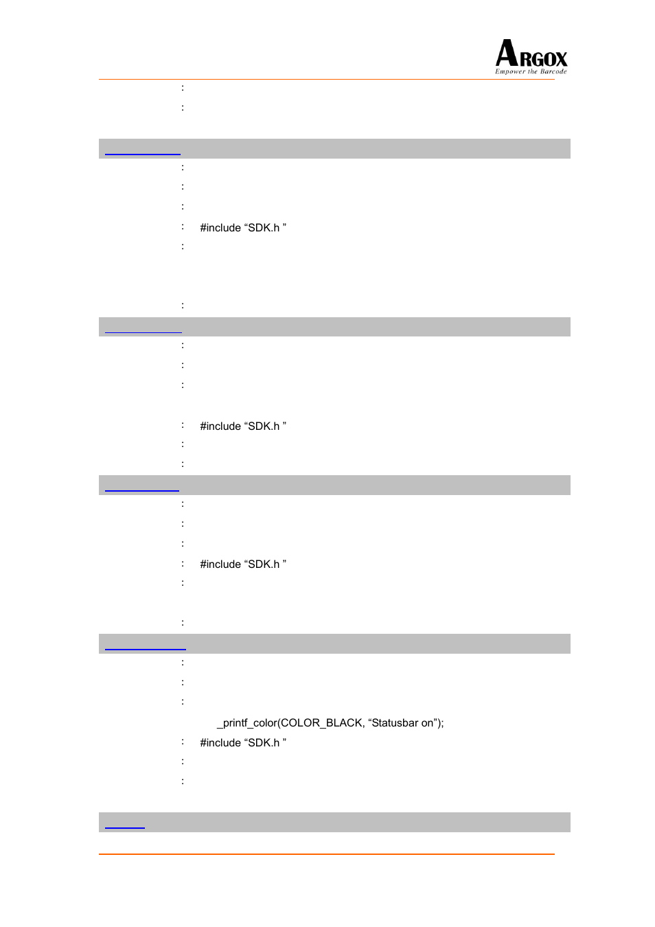 Setautopwoff, Getautopwoff, Setstatusbar | Getstatausbar, Sn_get | Argox PA-20 Programming Guide User Manual | Page 100 / 130