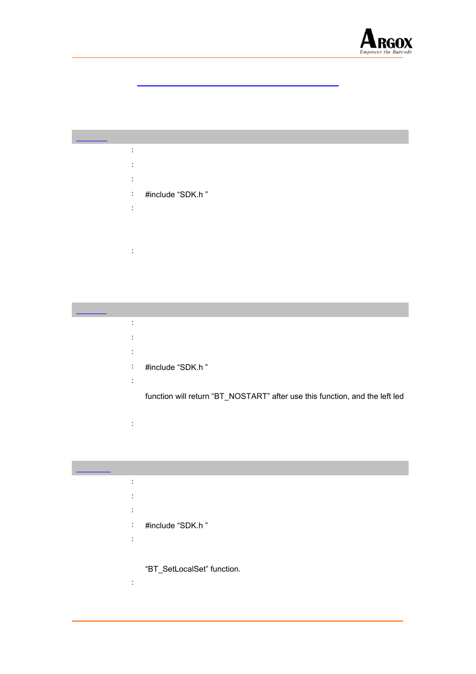 Bluetooth(for pa-2010 / pa-2110), Bluetooth(forpa-2010, Pa-2110) | Bt_start, Bt_stop, Bt_open | Argox PA-20 Programming Guide User Manual | Page 34 / 130
