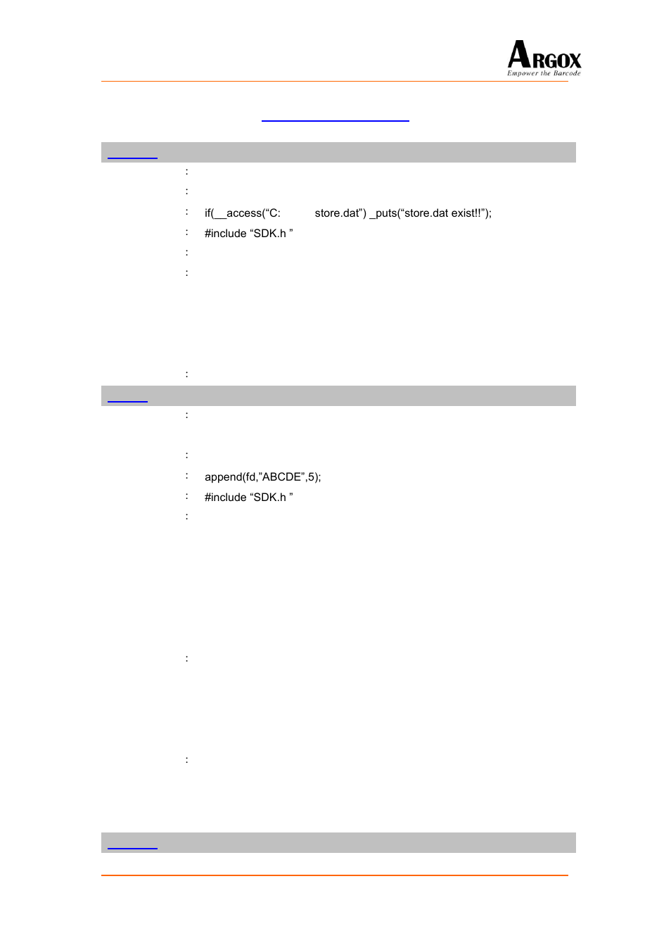 File manipulation, Access, Append | Appendln | Argox PA-20 Programming Guide User Manual | Page 39 / 130