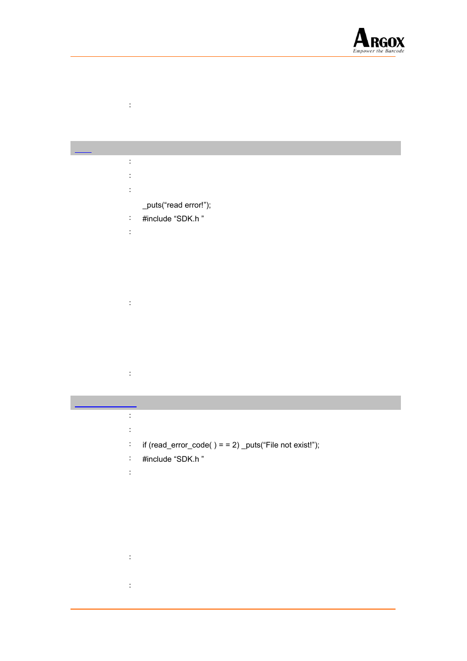 Read, Read_error_code | Argox PA-20 Programming Guide User Manual | Page 45 / 130