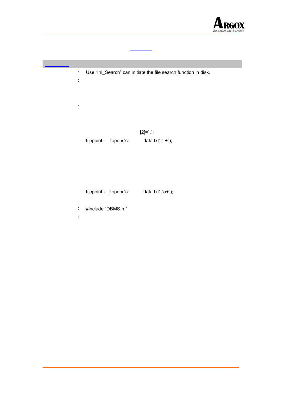 Dbms, Ini_search | Argox PA-20 Programming Guide User Manual | Page 56 / 130