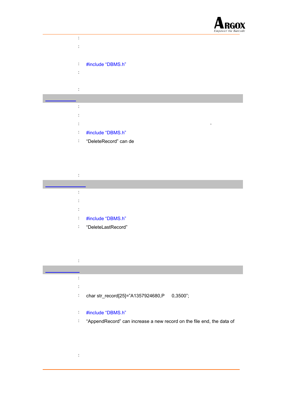 Deleterecord, Deletelastrecord, Appendrecord | Argox PA-20 Programming Guide User Manual | Page 64 / 130