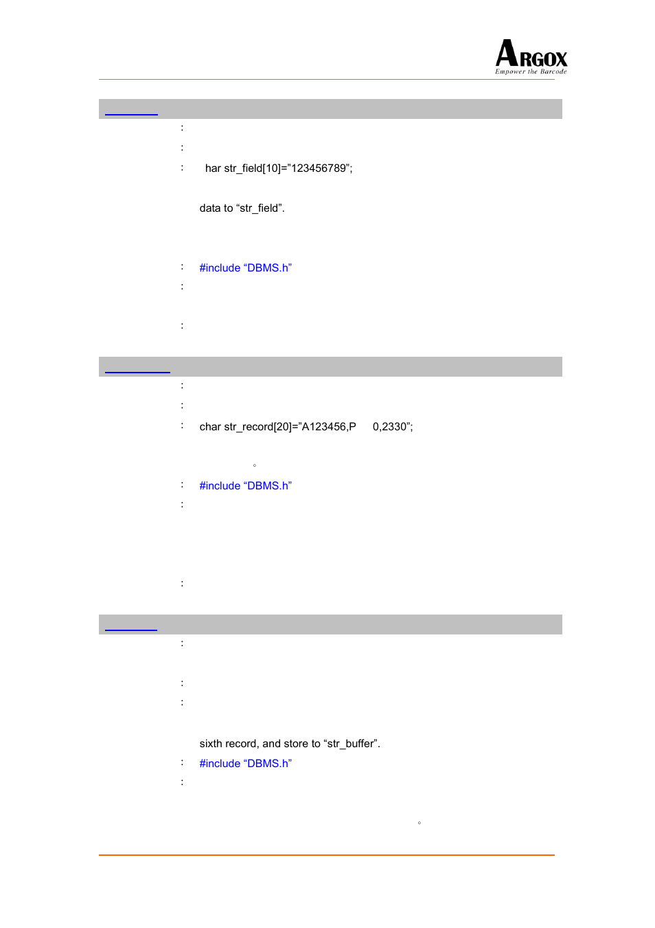 Writefield, Writerecord, Readfield | Argox PA-20 Programming Guide User Manual | Page 65 / 130