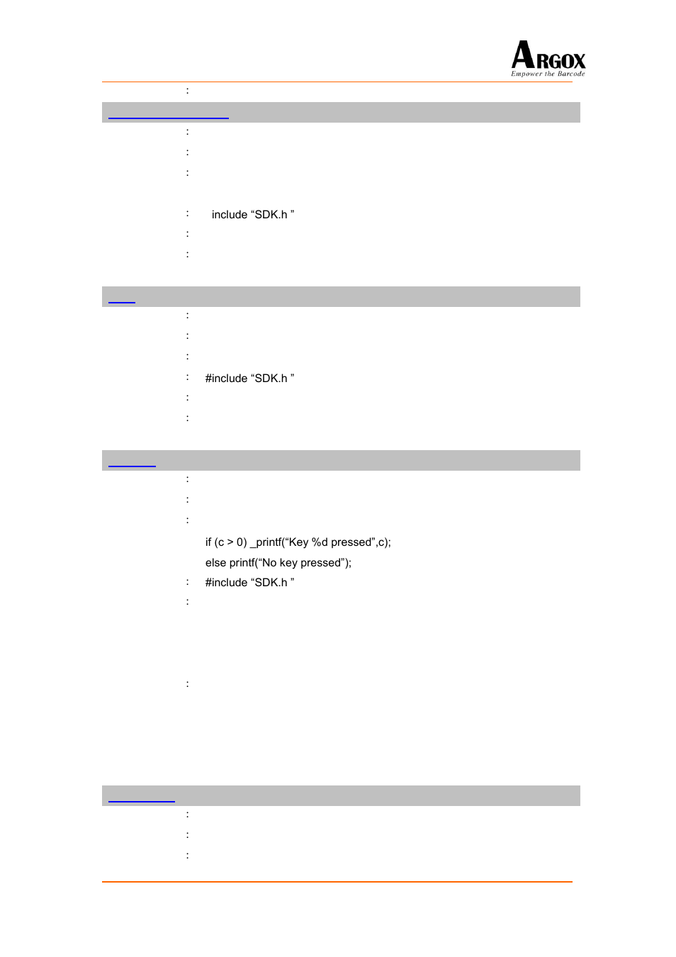Get_keypad_bl_timer, Kbhit, Getchar | Getkeyclick | Argox PA-20 Programming Guide User Manual | Page 70 / 130