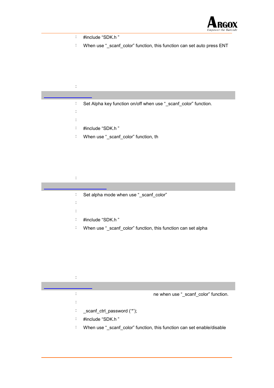Scanf_ctrl_alphakey, Scanf_ctrl_alphakey_mode, Scanf_ctrl_password | Argox PA-20 Programming Guide User Manual | Page 76 / 130