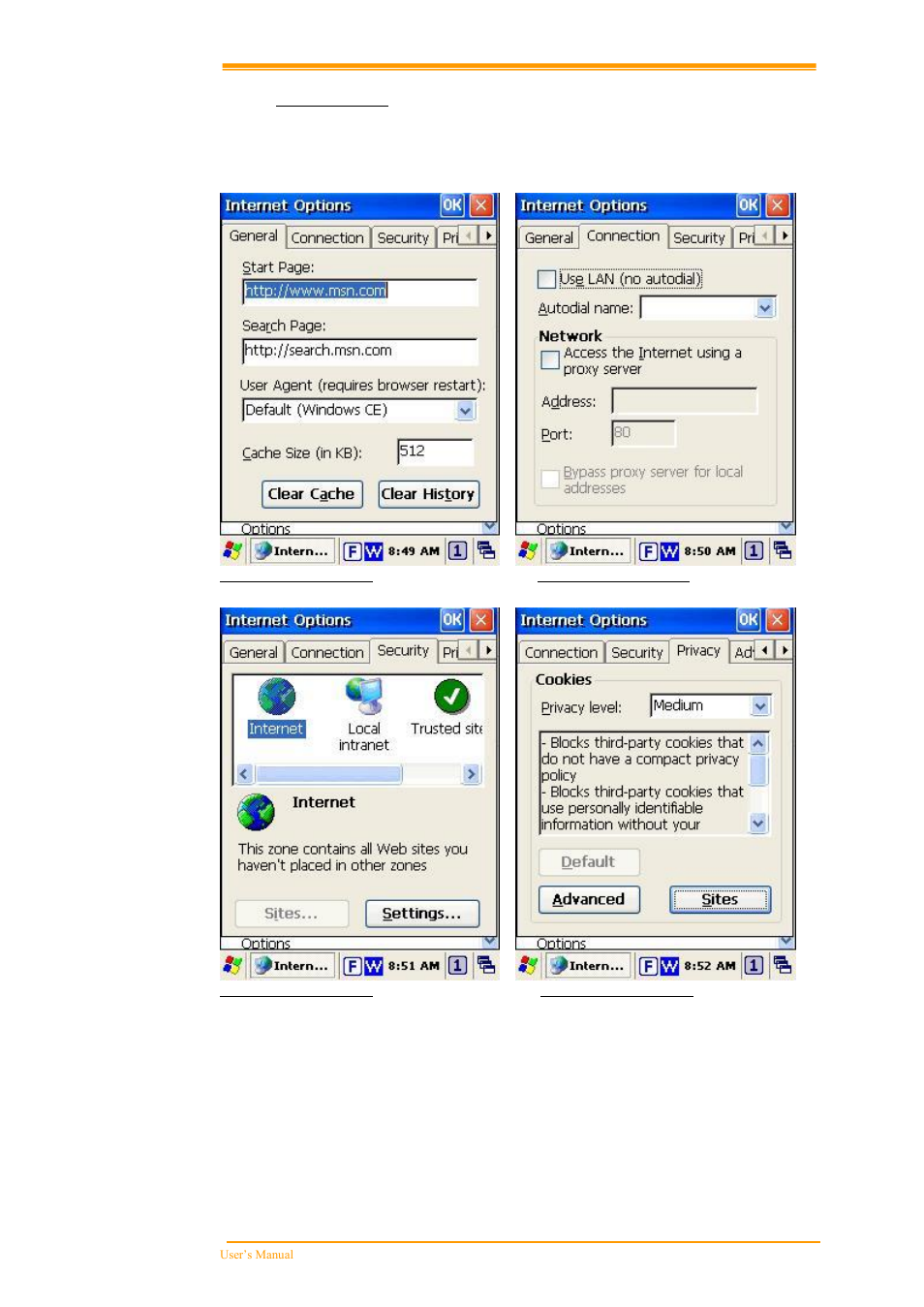 Internet options | Argox PT-60 User Manual | Page 72 / 86