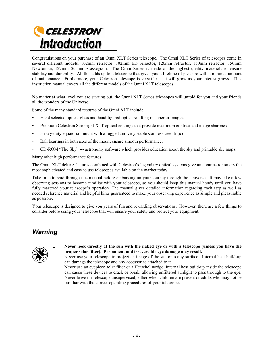 Celestron OMNI XLT 102 User Manual | Page 4 / 62